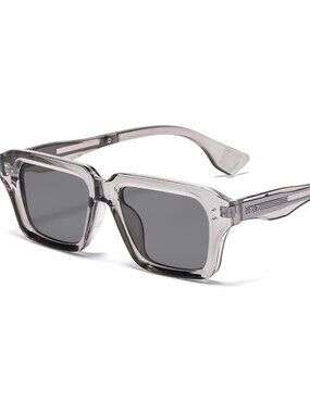 Retro Rectangle Clear Grey Sunglasses Men Women Fashion Square Frame Shades